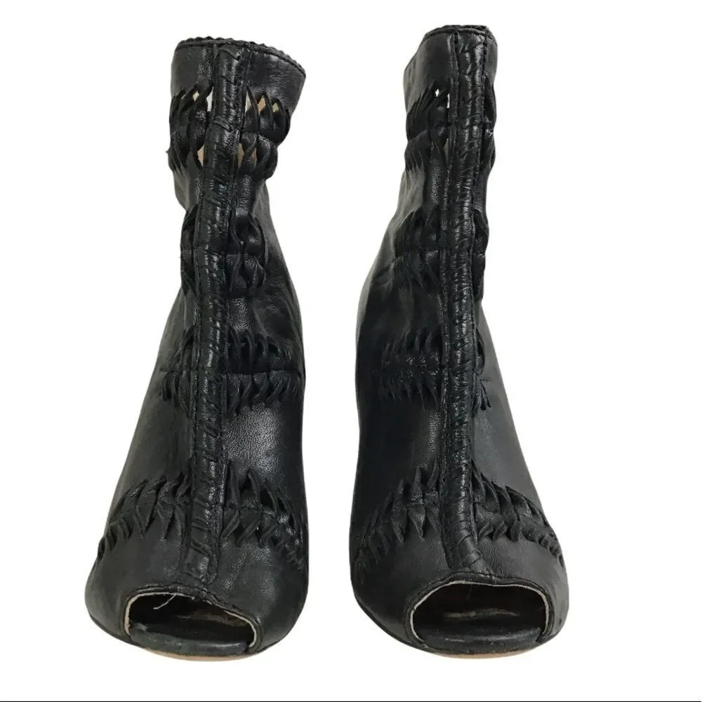 Sam Edelman NYC Black Leather Krosby Peep Toe Bootie